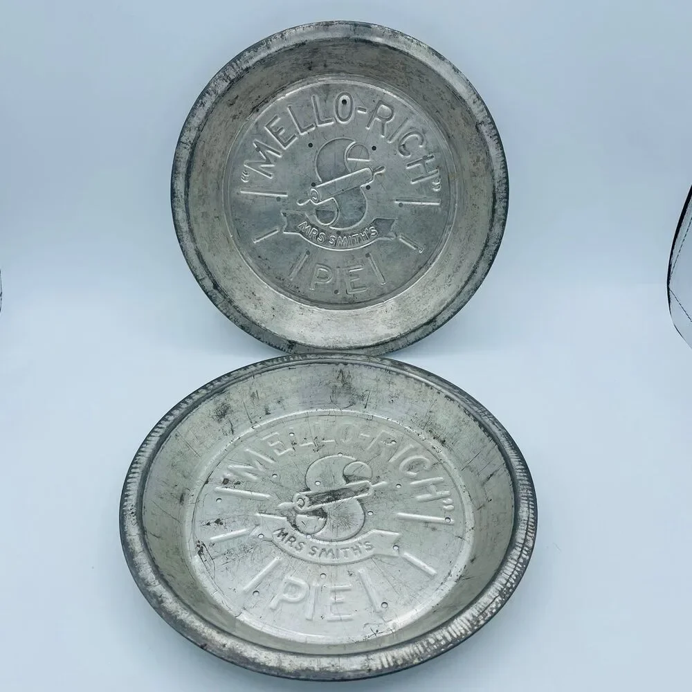 2 Vintage Metal Reusable Pie Tin Pans Display Melli-Rick Mrs. Smith’s Pie